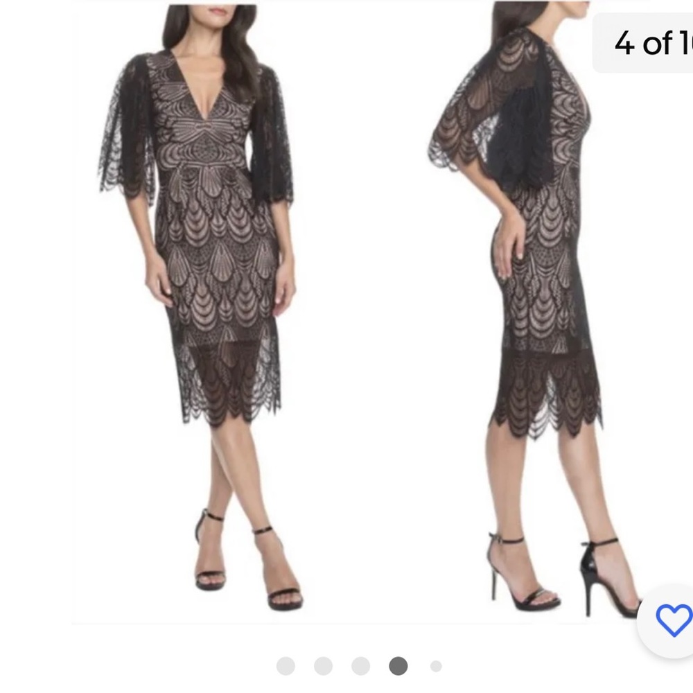 DRESS THE POPULATION Mia Black Lace Dress Flutter Sleeve SZ S NWT